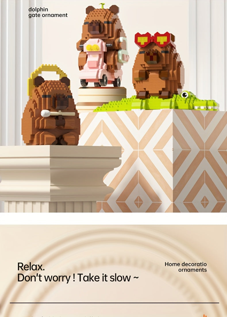 Capybara Micro Building Blocks 562pcs Miniature Collector Edition DIY Desk Decor Stress Relief Toy - Multiple Themes - Birthday Easter Christmas Gift for Boys Girls Teens Adults