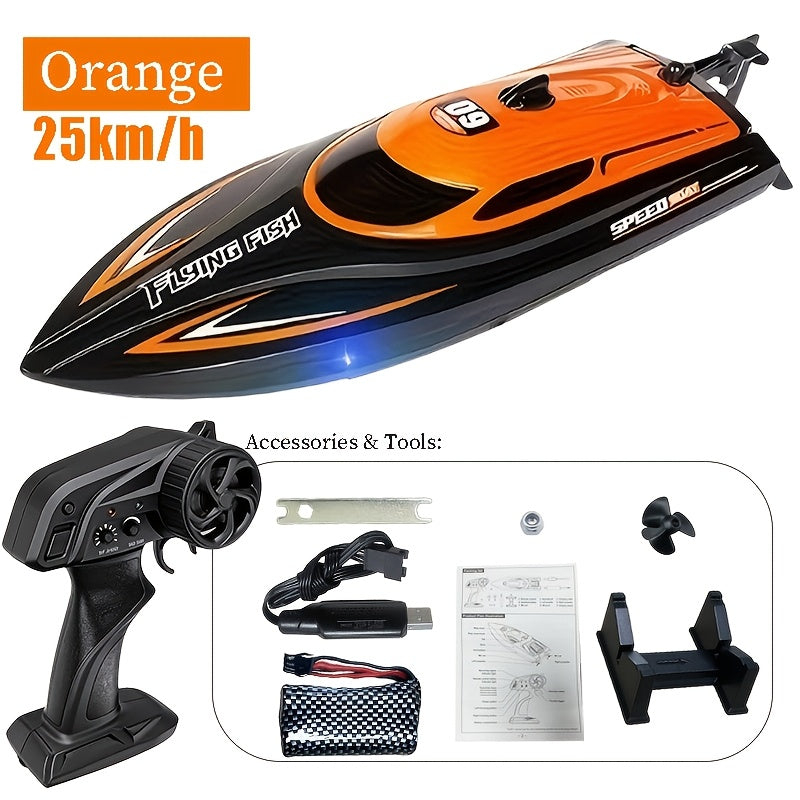 High-Speed RC Speedboat 30km/h 2.4G Remote Control Boat with LED Night Navigation Lights Anti-Capsize Water Cooling System – Kids Christmas Birthday Gift