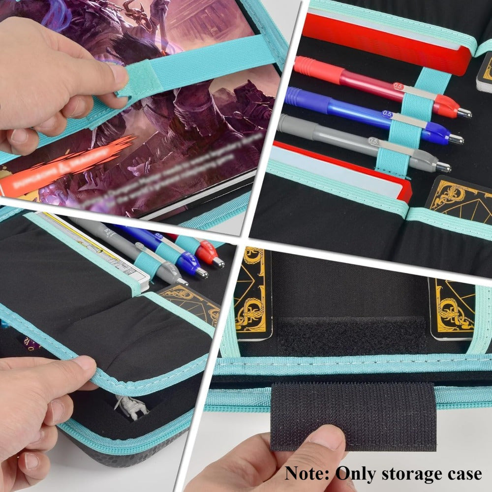 DND Dice Storage Case Tray Box for D&D MTG RPG Tabletop Games – Polyhedral Dice Holder D4-D20 with DND Miniatures Space, Case Only, Green Grey Red Black, Gift for Dungeon Masters & Gamers
