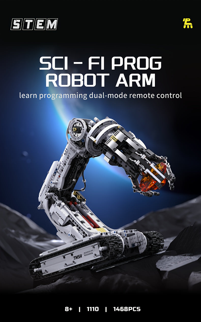1468-Piece Robotic Arm Building Block Set Remote Control - Mechanical Tech Arm 3-Claw 8-Way Control Gear Linkage, ABS STEM Engineering Toy for Adults Teens, Unique Birthday Christmas Gift