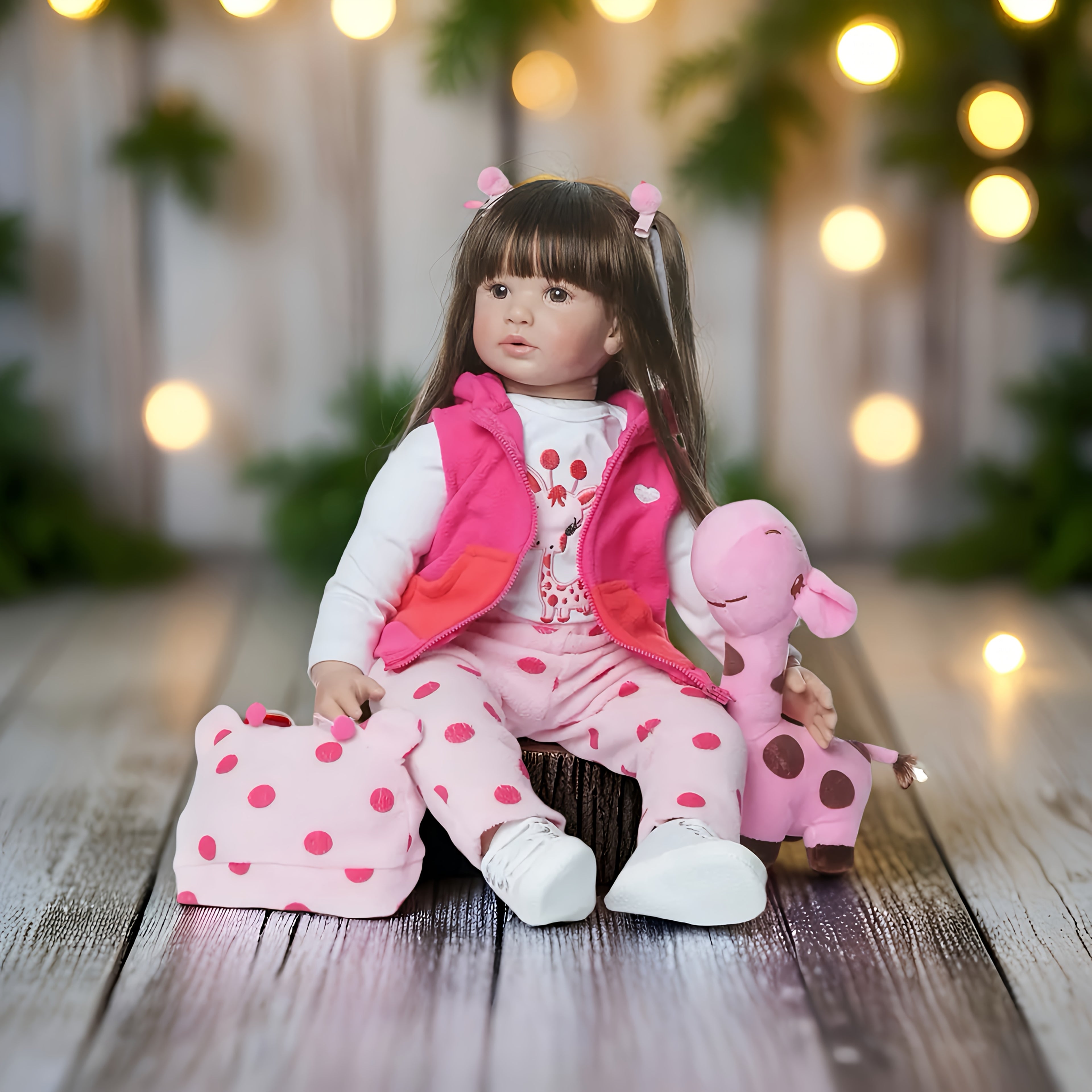 Realistic Reborn Baby Doll 24 Inch Princess with Long Dark Hair – Handmade Soft Vinyl Cloth Body Newborn Girl Gift with Outfit Pacifier Bottle & Birth Certificate