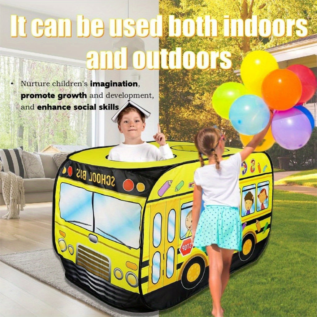 School Bus Pop Up Play Tent for Kids Indoor Outdoor Playhouse Fits 4 Children Instant Setup Role Play Theater Toddlers Ages 3+ Birthday Christmas Gift