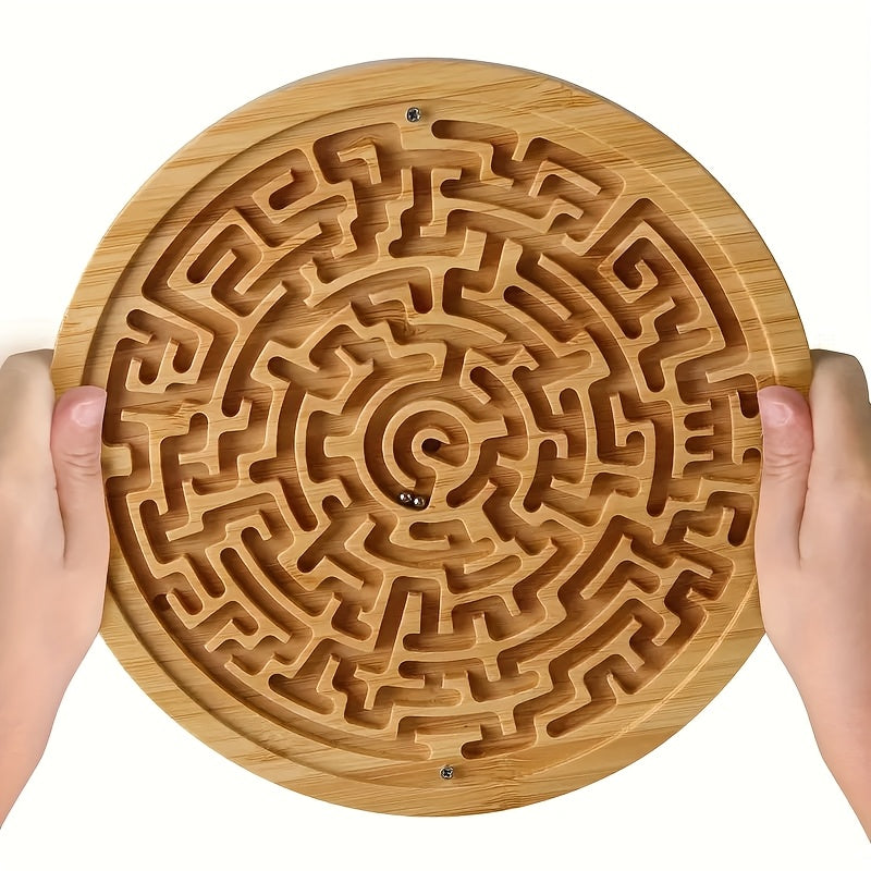 Round Wooden Maze Balance Board with Steel Balls – Brain Training Labyrinth Puzzle Game for Kids Adults Concentration Focus STEM Skill Development Toy