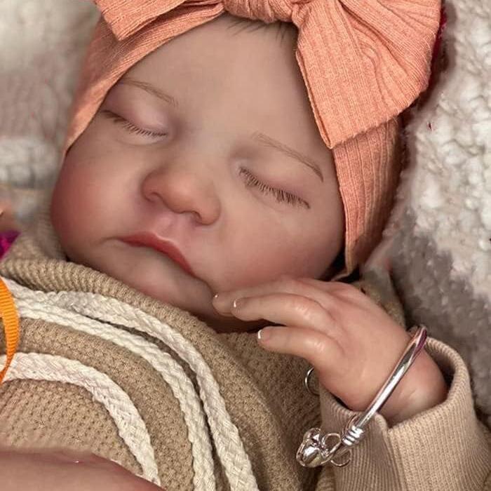 Sleeping Newborn Reborn Baby Doll 19 Inch 48cm, Lifelike Painted Hair Doll with Outfit, Bottle and Pacifier for Pretend Care and Gifts