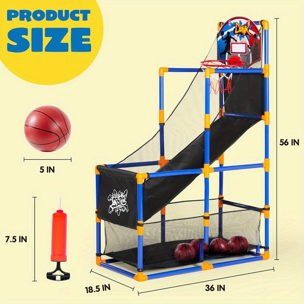 Kids Arcade Basketball Hoop Set with 4 Balls & Air Pump - Adjustable Height Indoor Outdoor Sport Game for Kids Ages 3+, Easy Assembly