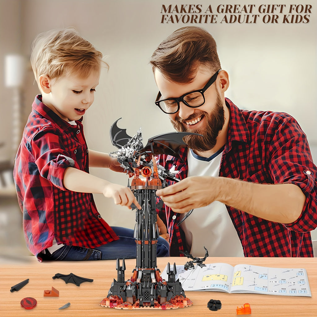 Dragon Castle Building Blocks Set, Black Dragon Guardian Tower Assembly Model with Magic Dark Architecture, Creative STEM Building Toy for Kids, Halloween Birthday Christmas Gift