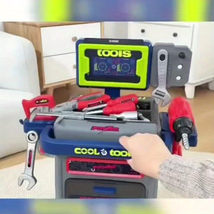 Kids 41-Piece Tool Kit with Folding Workbench & Electric Drill – STEM Engineering Construction Playset with Storage for Boys & Girls Ages 3-5