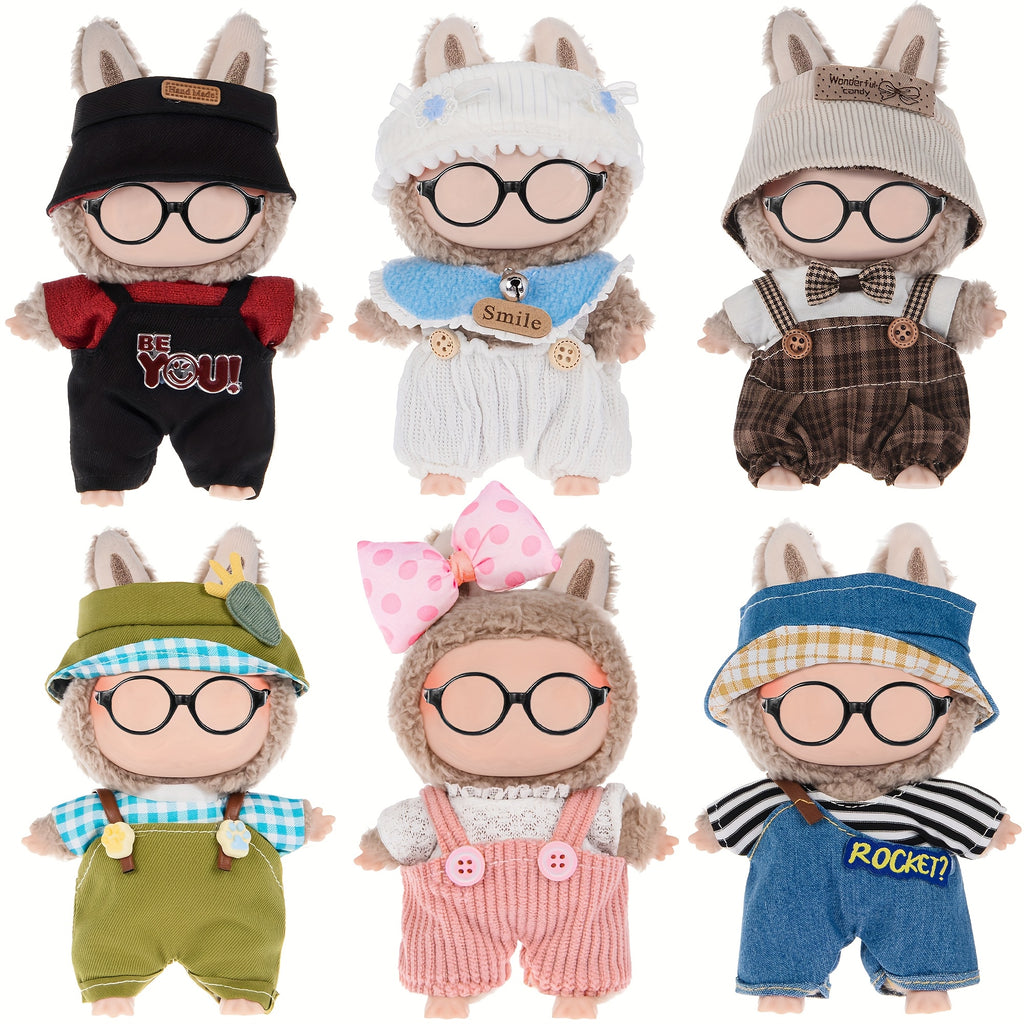6pcs Labubu Doll Clothes Set for 17cm Dolls – Mixed Style Outfits Pack, Soft Durable Fabric, Adorable Doll Wardrobe Gift for Girls Ages 3+, No Doll or Shoes Included