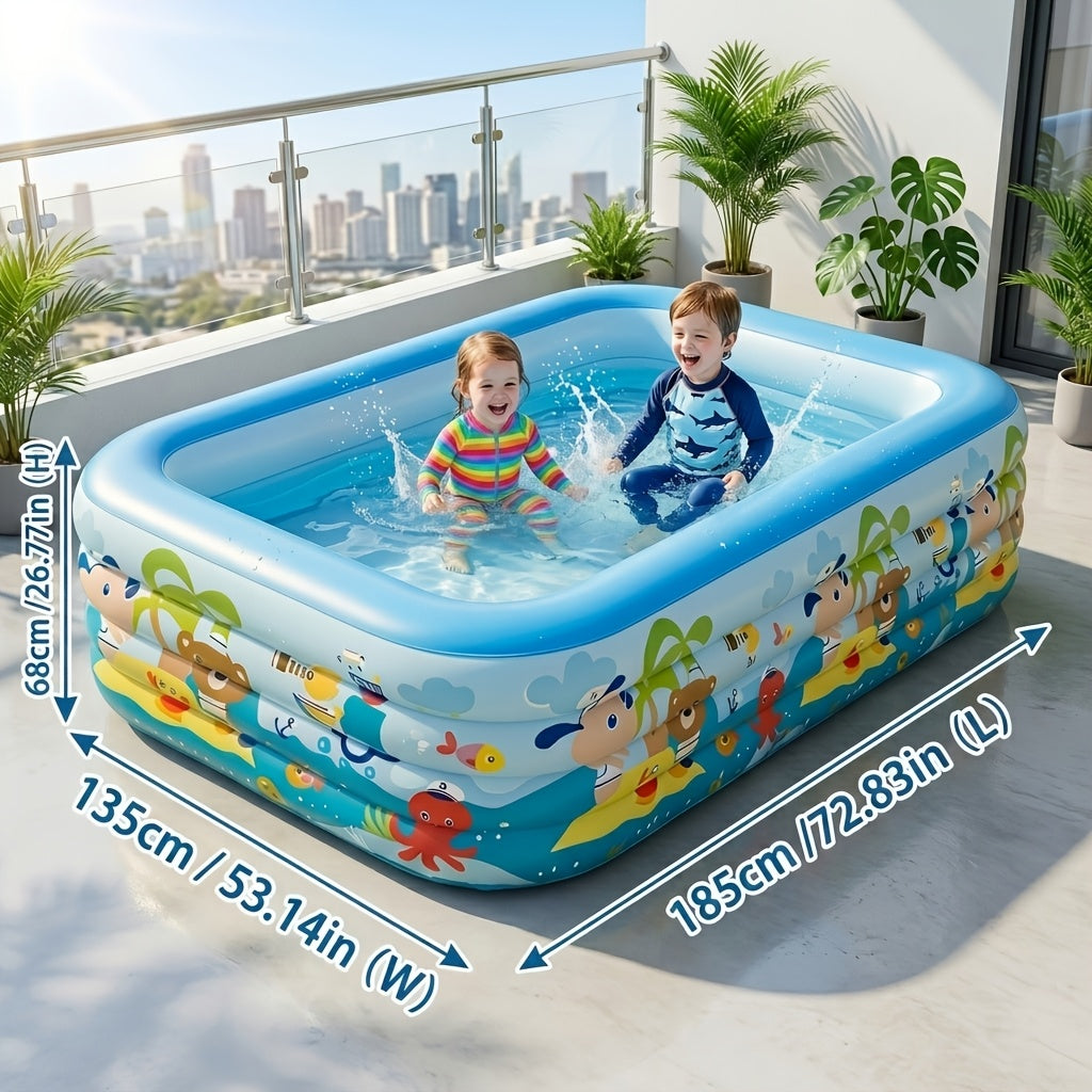 Large Cartoon Inflatable Swimming Pool for Kids & Family – Thickened Portable Wading Pool for Backyard Patio Garden, Quick Inflate Summer Outdoor Water Fun, Top Gift Choice