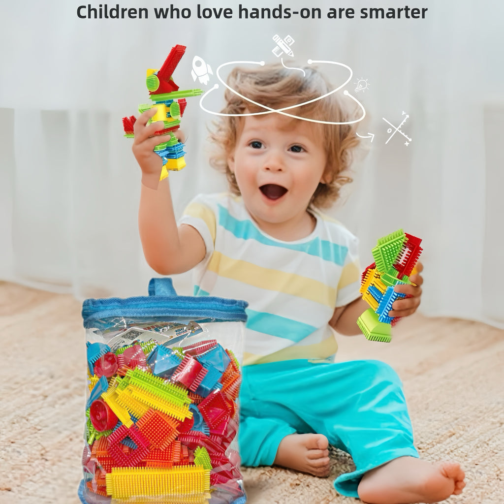 150pcs Hedgehog Interlocking Soft Bristle Building Blocks Set - Educational STEM Toy for Preschoolers, Toddler Learning Gift for Birthdays & Holidays