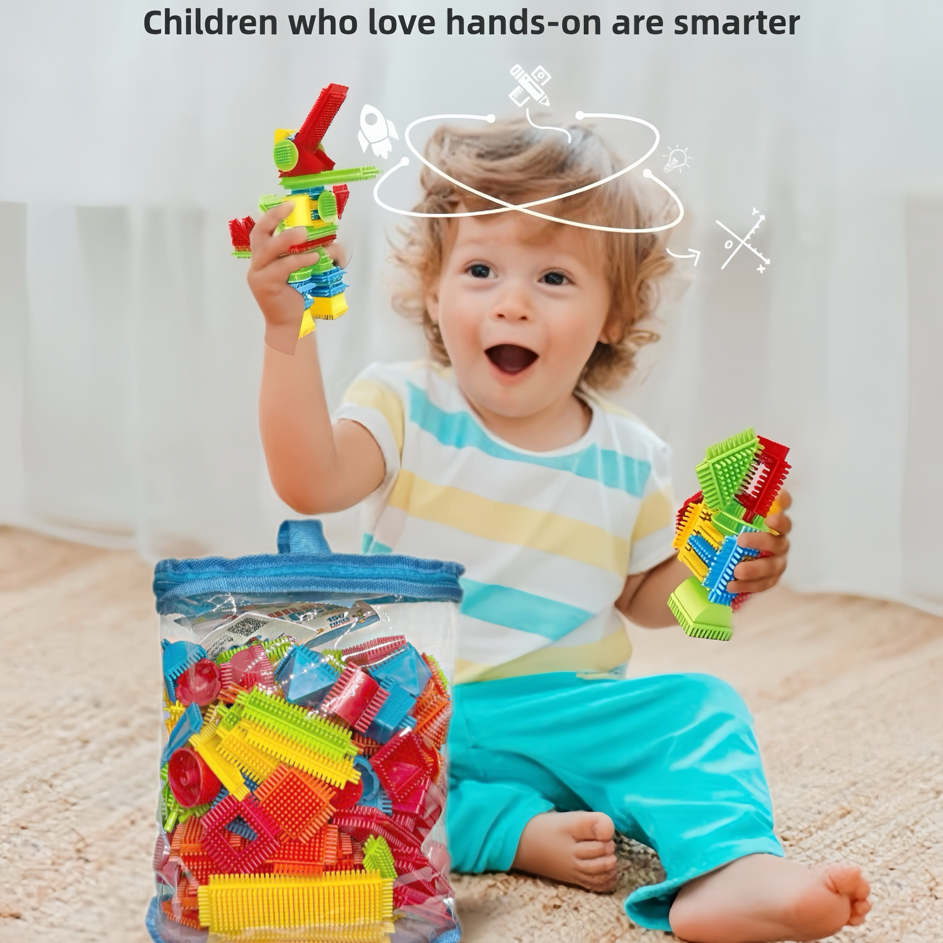 150pcs Hedgehog Interlocking Soft Bristle Building Blocks Set - Educational STEM Toy for Preschoolers, Toddler Learning Gift for Birthdays & Holidays