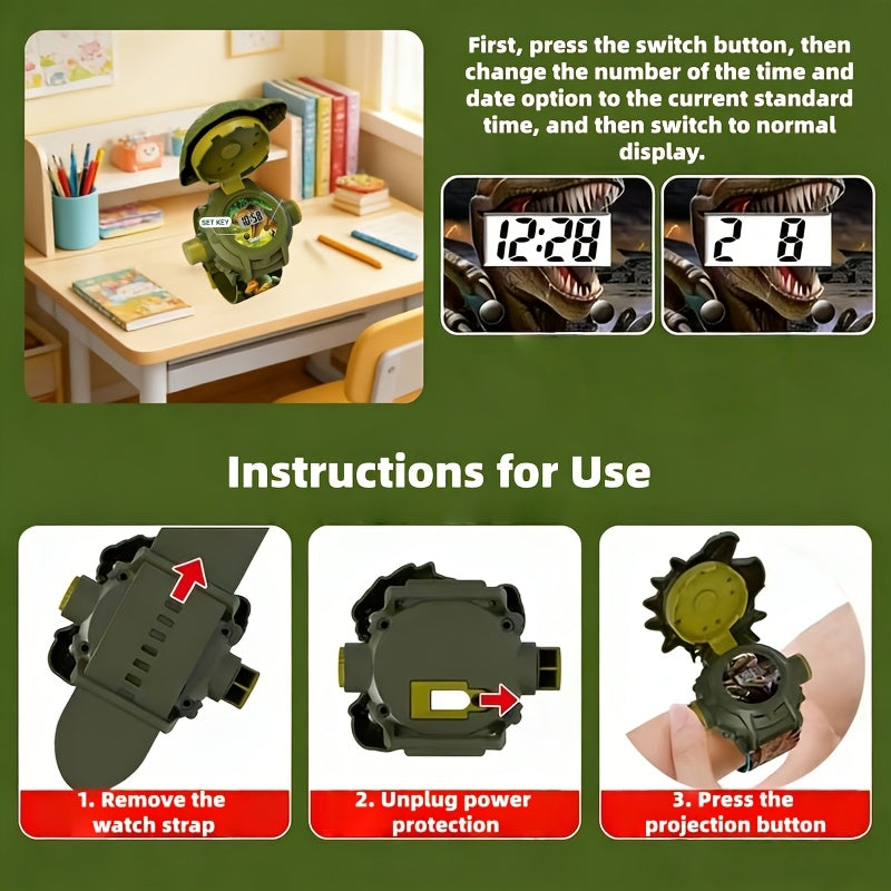 Kids Dinosaur Projection Watch Toy with 24 Dino Patterns & Real Time Display - Fun Dragon Watch Projects Dinosaur Adventure World Birthday Holiday Gift for Boys Girls