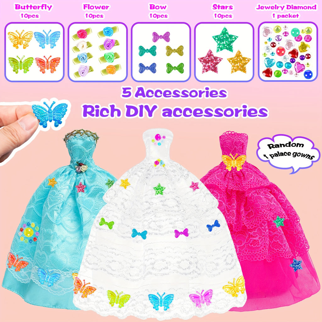 139pcs Doll Closet Wardrobe Playset for 11.5 Inch Fashion Dolls – Princess & Mermaid Dresses, Shoes, Hangers, Handbags, DIY Stickers & 50+ Accessories, Complete Fashion Gift for Girls Ages 3+