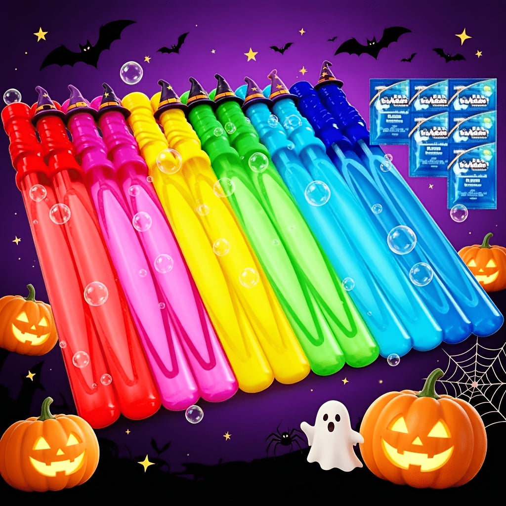 Halloween Bubble Wands for Kids 12 Pack – 14.6 Inch Large Bulk with Bubble Solution Refill, Trick or Treat Party Favors, Outdoor Halloween Gift Boys Girls