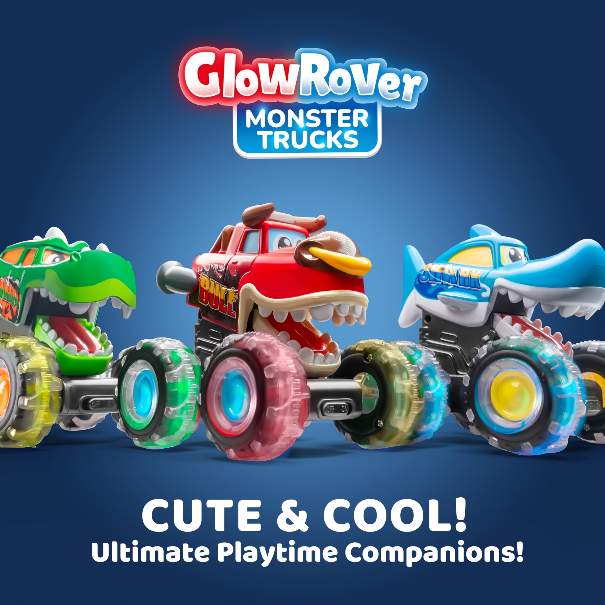 Monster Truck Toys for Toddlers 3 Pack – LED Light-Up Animal Trucks with Press & Go, Chomping Action – Shark, Bull & T-Rex Glow Cars, Easter Birthday Gift for Boys & Girls Ages 1.5+