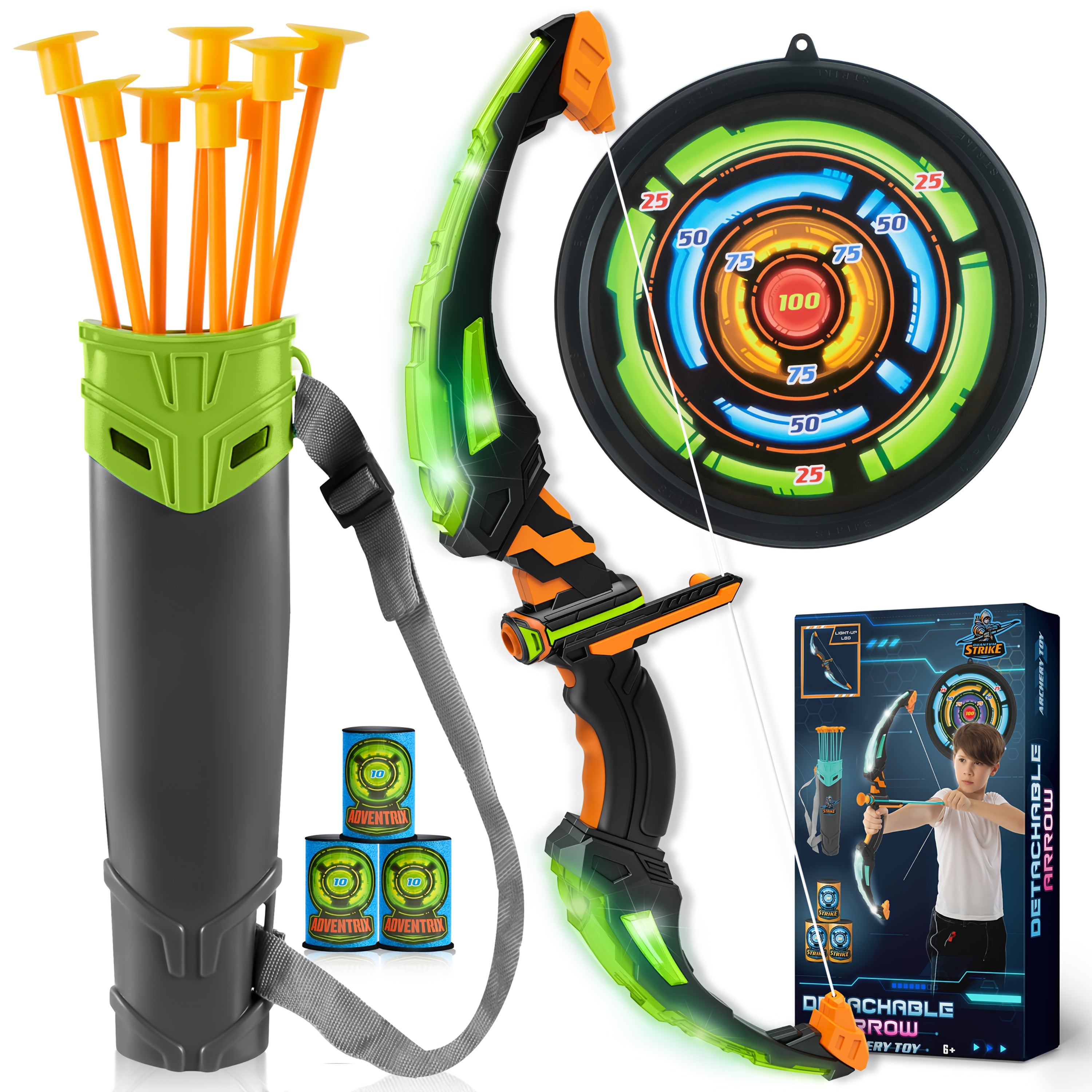 Kids LED Light Up Bow and Arrow Archery Set Ages 6-12 with 9 Suction Cup Arrows Targets Case ASTM Certified Indoor Outdoor Birthday Christmas Gift Boys Girls