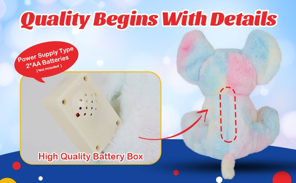 Musical Glowing Rainbow Elephant Plush Toy 12 Inch Night Light Lullaby Soft Stuffed Animal Soothing Baby Gift Birthday Decor for Kids Toddlers