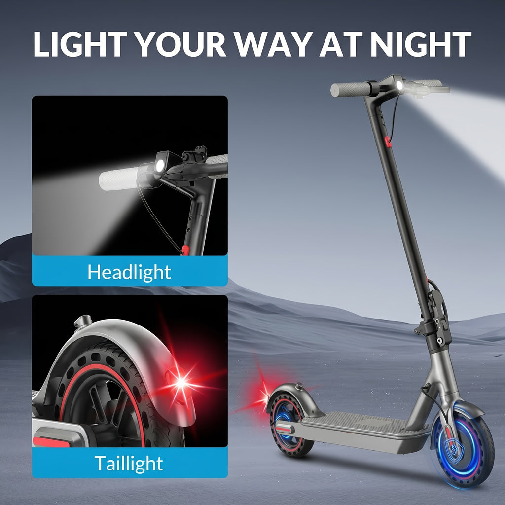 Electric Scooter for Adults 350W Foldable 19 MPH 21 Mile Range 8.5 Inch Solid Tires APP Control Dual Brake LED Lights Portable E-Scooter Commuter