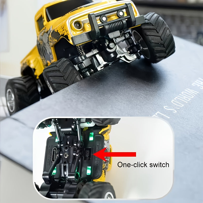 Mini RC Alloy Off-Road Monster Truck 1:64 Scale – 2.4GHz High-Speed Remote Control Crawler with LED Headlights, Street Graffiti Design, Cool Gift for Boys Kids and Adults