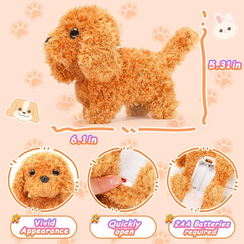 Teddy Brown Plush Puppy Gift Set – Walking Puppy Toy in Gift Box, Cute Soft Plush Dog for Kids, Christmas Birthday Present for Boys Girls Ages 3+