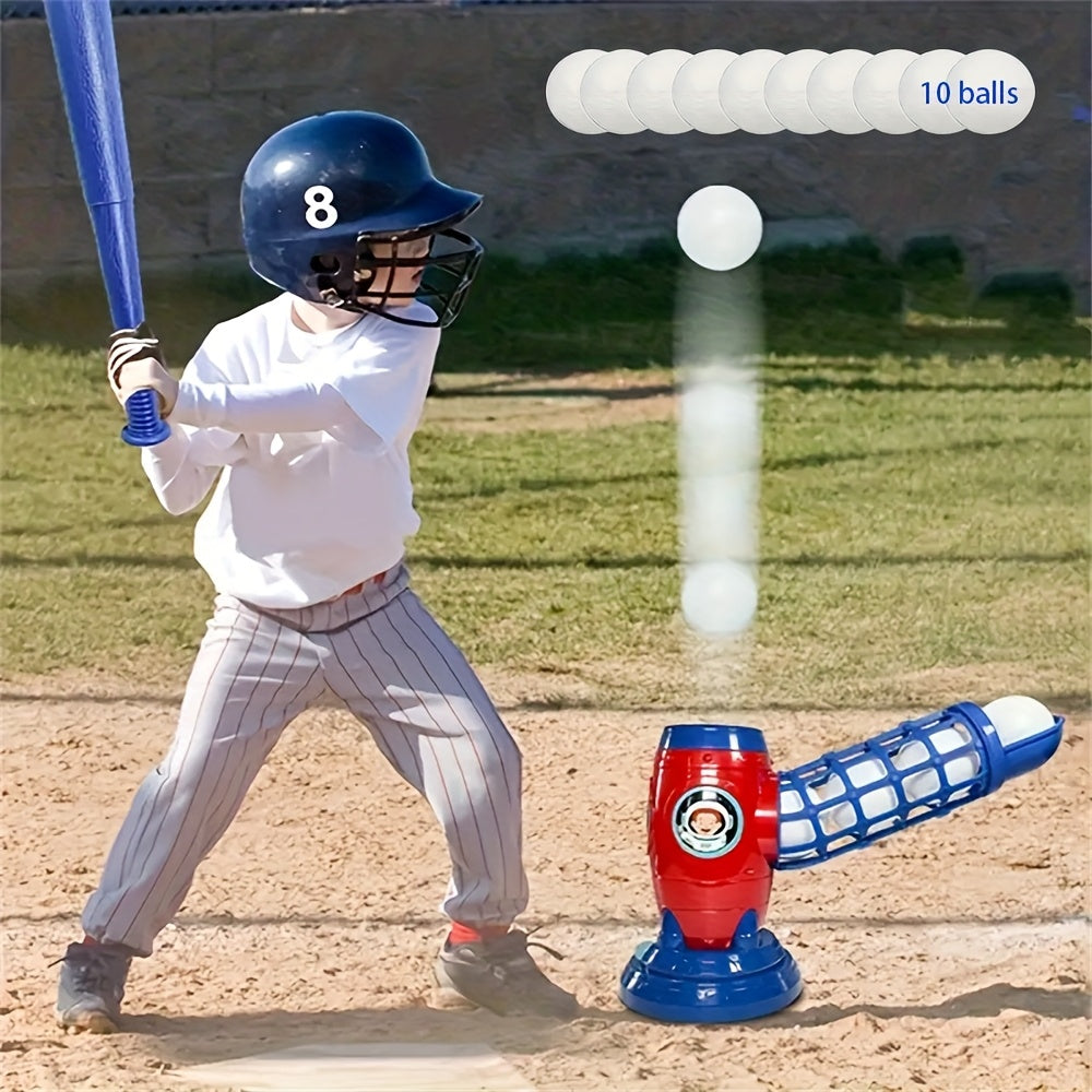 Kids Automatic Baseball Pitching Machine Toy Set with 10 Balls Batting Practice Sports Trainer for Boys Girls Ages 3 Plus - Birthday Christmas Gift