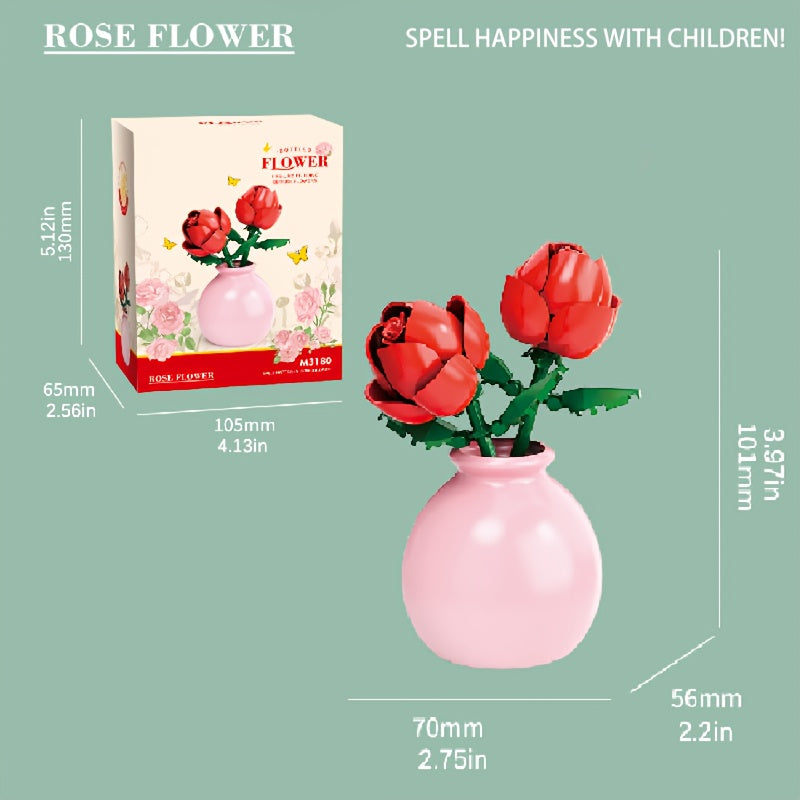 Flower Bouquet Mini Building Blocks 120pcs DIY Set - Eternal Green Plant Desk Decoration, Stress Relief Creative Toy, Easter Birthday Gift for Kids