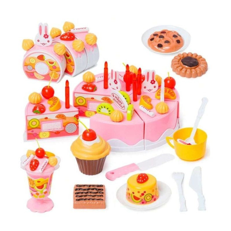 Birthday Cake Tea Party Play Food Toy Set Kids Pretend Play Cake Decorating Dessert Accessories 75-85pcs Girls Ages 3+