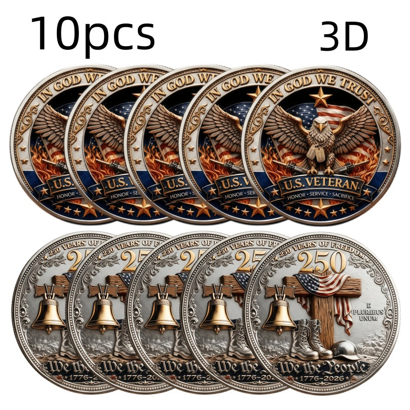 USA Commemorative Coin 250th Anniversary 10 Pack 1776-2026 – Double-Sided High Relief Challenge Coin American Freedom Token Patriotic Gift for Veterans Collectors