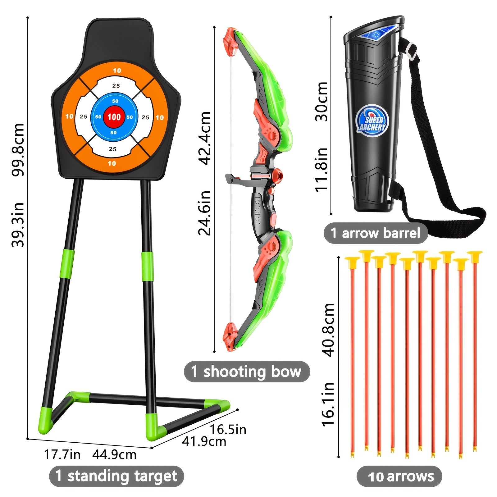 Bow and Arrow Set for Kids Ages 3+ – 10 Suction Cup Arrows, Quiver & Standing Target, Battery Free Outdoor Archery Toy – Birthday Christmas Easter Gift for Boys & Girls