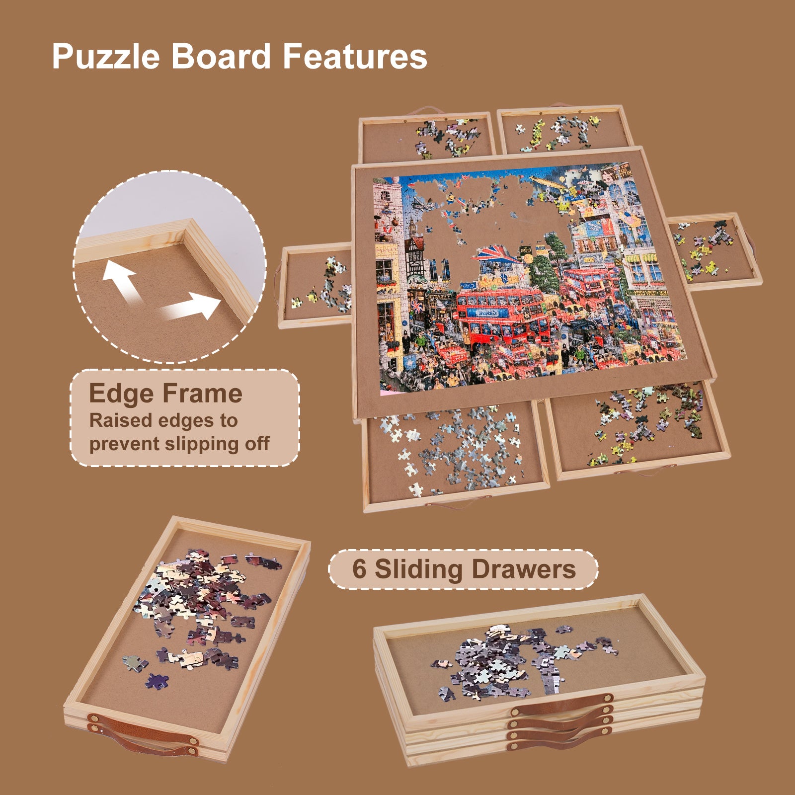 Rotating Puzzle Board with Drawers 35x27 Inch – 360° Turntable Puzzle Table Organizer for Adults Seniors 1500 Pieces