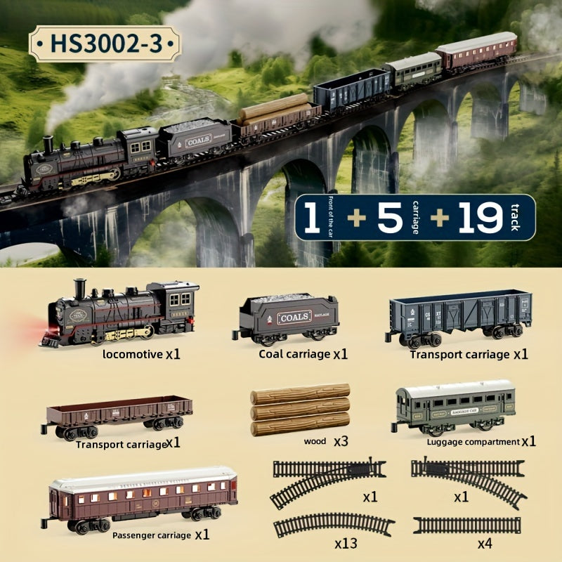 Classic Steam Engine Train Toy Model Set Battery Powered Locomotive - Nostalgic Display Toy for Kids & Train Enthusiasts, Birthday Christmas Holiday Gift
