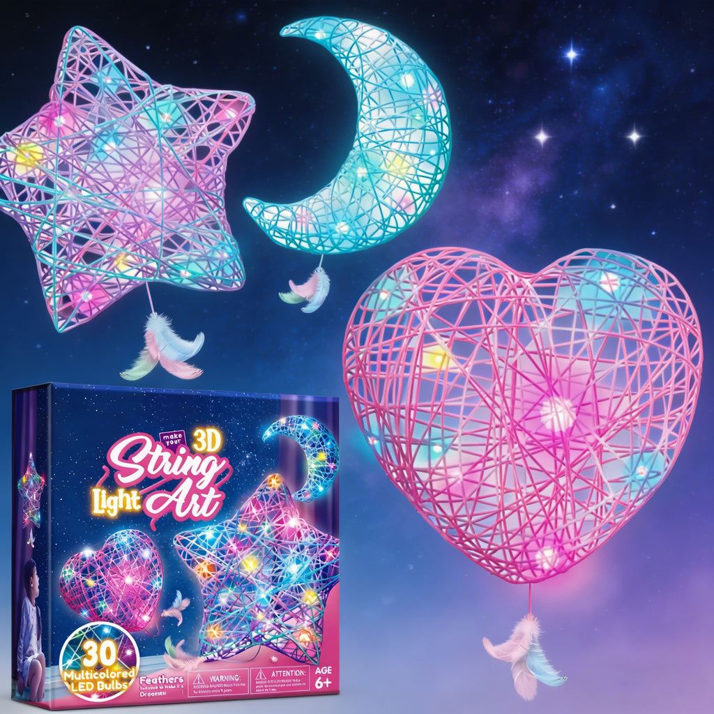 3D String Art Kit for Kids – Light Up DIY Lantern Craft Set with 30 LED Bulbs, Balloons & Yarn, Birthday Gift Arts and Crafts for Girls Boys
