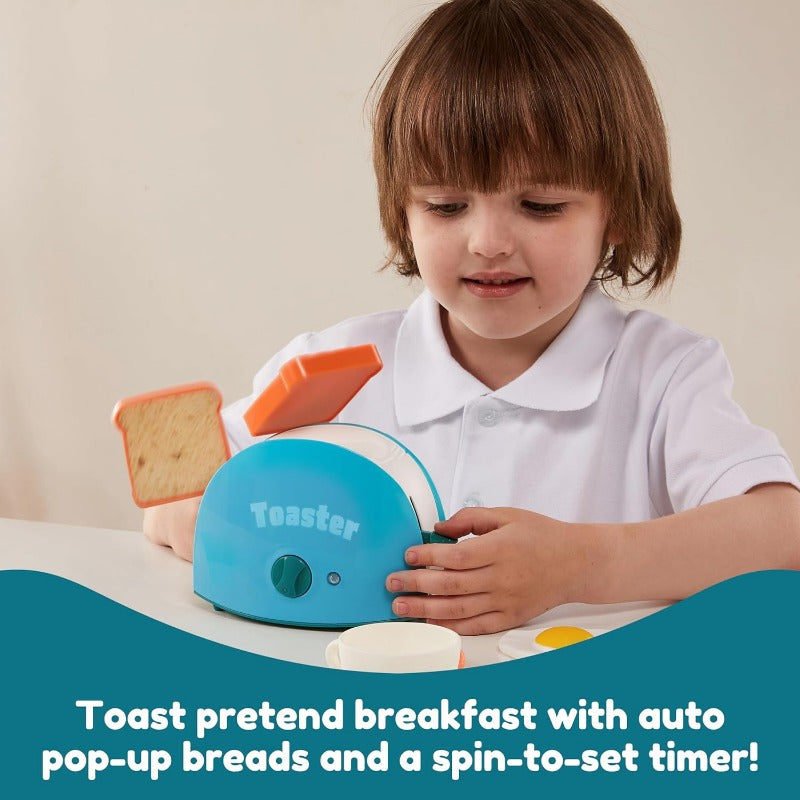 Kids Play Kitchen Toy Set with Coffee Maker, Mixer & Toaster – 25-Piece Pretend Play Appliance Toys with Utensils Plates Cups for Toddlers Ages 3+ Birthday Gift