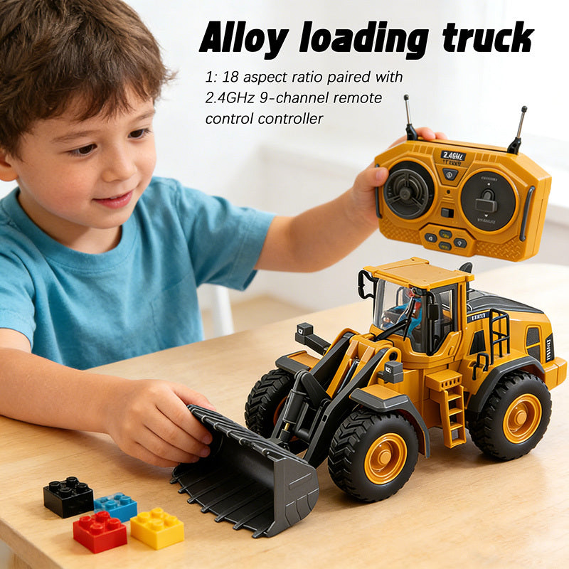 RC Alloy Loader Excavator Engineering Toy Set 2.4GHz 1:20 Scale - 9 Channel Remote Control Bulldozer Tractor Dump Truck for Boys Ages 6-12, Birthday Gift