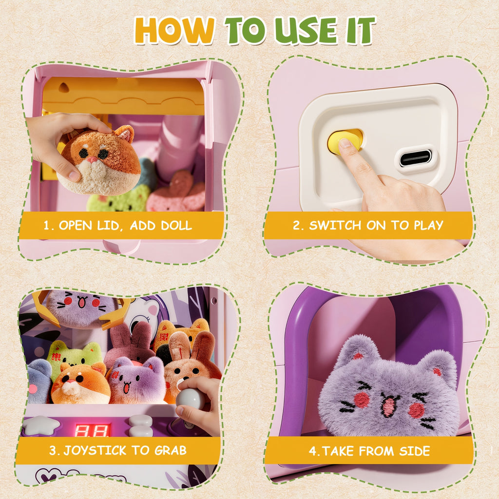 Mini Claw Machine for Kids Unicorn Arcade Vending Toy - Fun Party Game Birthday Gift for Girls Boys Ages 3+, Purple Green Pink