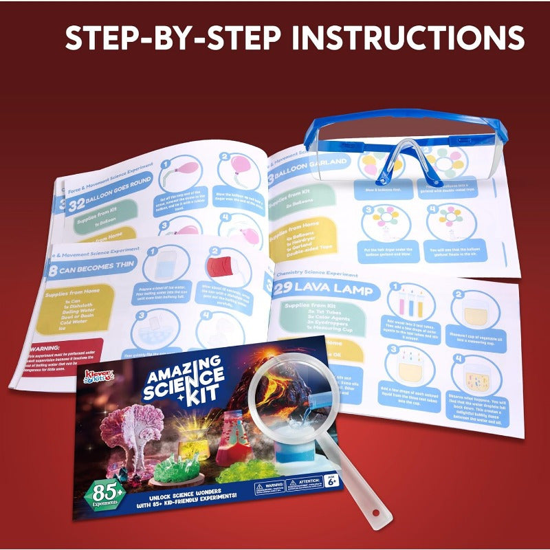 Amazing Science Kit for Kids 85+ Experiments – STEM Activities Gem Digging Crystal Growing Volcano Chemistry Educational Toy Gift Boys & Girls Ages 6+