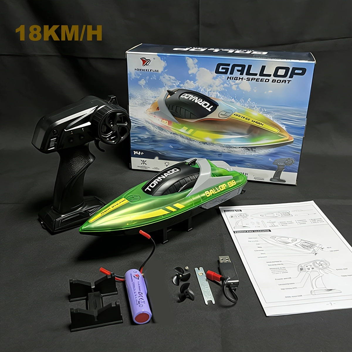 Remote Control Boat for Kids 25KM/H LED Night Light Effect Pool Lake Racing RC Hovercraft Toy One-Touch Speed Control Outdoor Water Toy Ages 6+