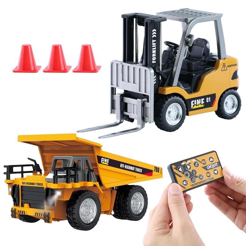 Mini RC Forklift Toy with 2-in-1 Lift Fork & Hook, Rechargeable Battery, Lights and Sound, Construction Vehicle Options for Ages 12+