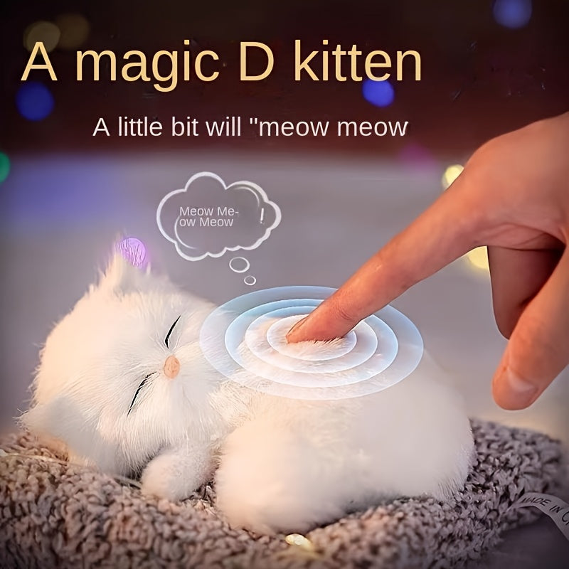 Sleeping Kitten Plush Toy with Meow Sound – Realistic Stuffed Cat Doll Soft Faux Fur, Press-Back Sound, Cute Mini Decor Gift for Kids & Cat Lovers