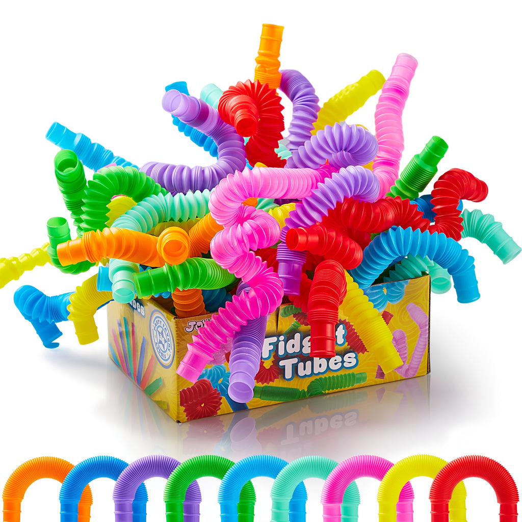 Pop Tubes Bulk 72 Pack Fidget Sensory Toys – Connectable Extendable Stress Relief Tubes Party Favors for Classroom Halloween Christmas Easter Birthday Goodie Bag