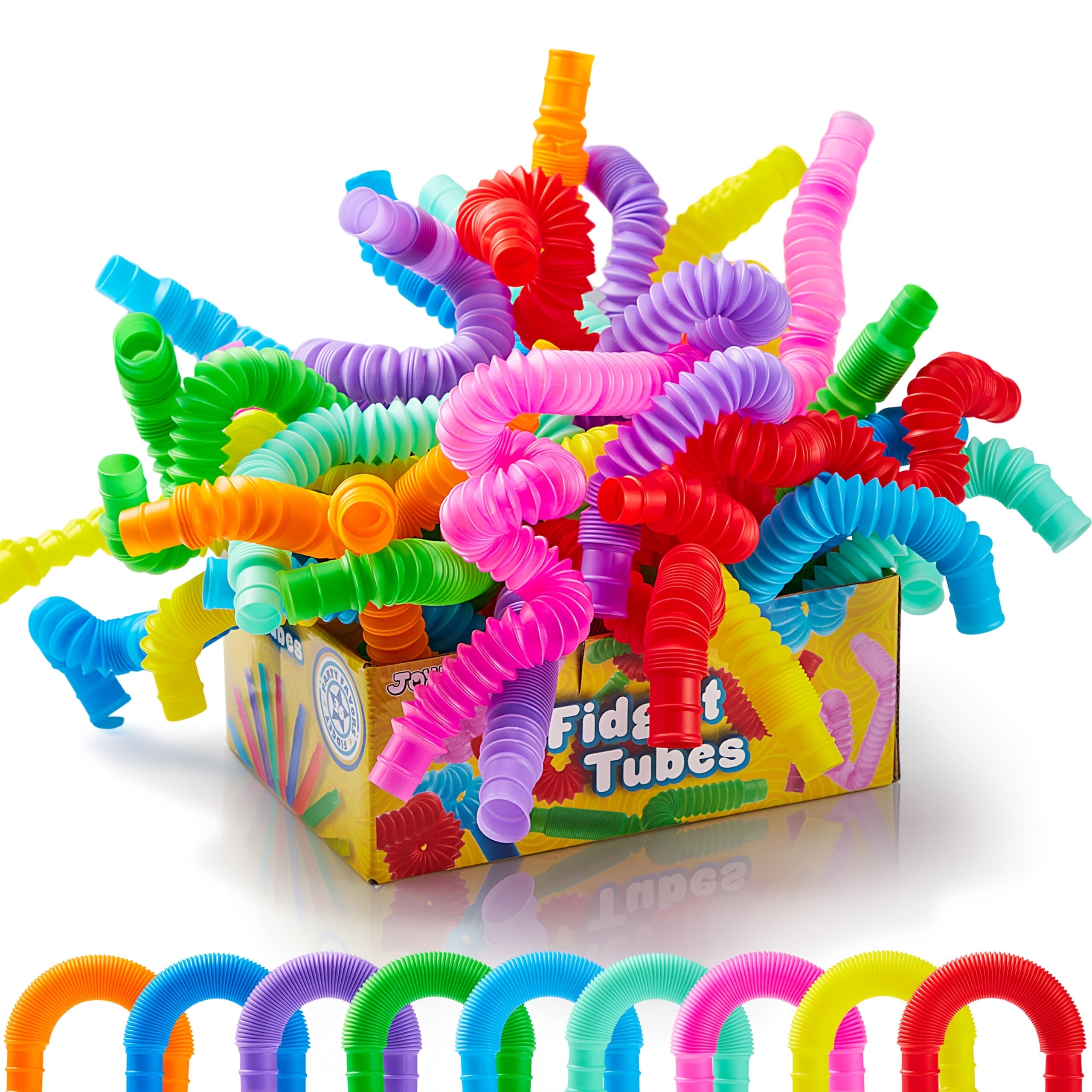 Pop Tubes Bulk 72 Pack Fidget Sensory Toys – Connectable Extendable Stress Relief Tubes Party Favors for Classroom Halloween Christmas Easter Birthday Goodie Bag