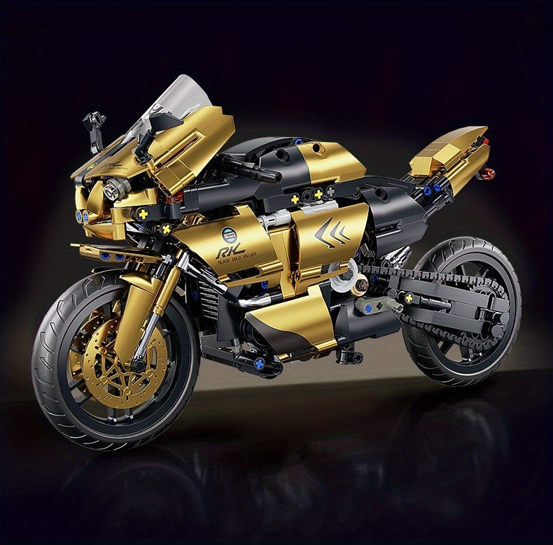 Motorcycle Building Blocks 1000pcs 1:10 Scale DIY Model Kit – Black & Gold Collectible Motorbike Display Ornament for Adults – Large Size Brick Set, Birthday & Christmas Gift for Motorcycle Fans