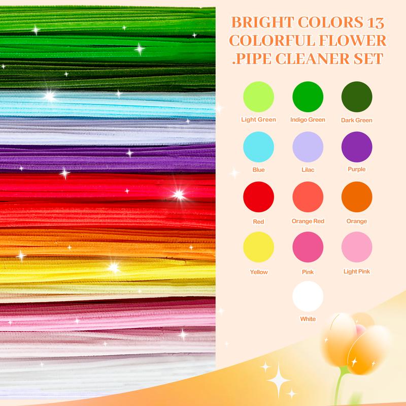 Pipe Cleaners Bulk for Crafts, 12-Inch Chenille Stems with 24-Color 1200-Piece Option, DIY Flower Bouquet Kits & Accessories