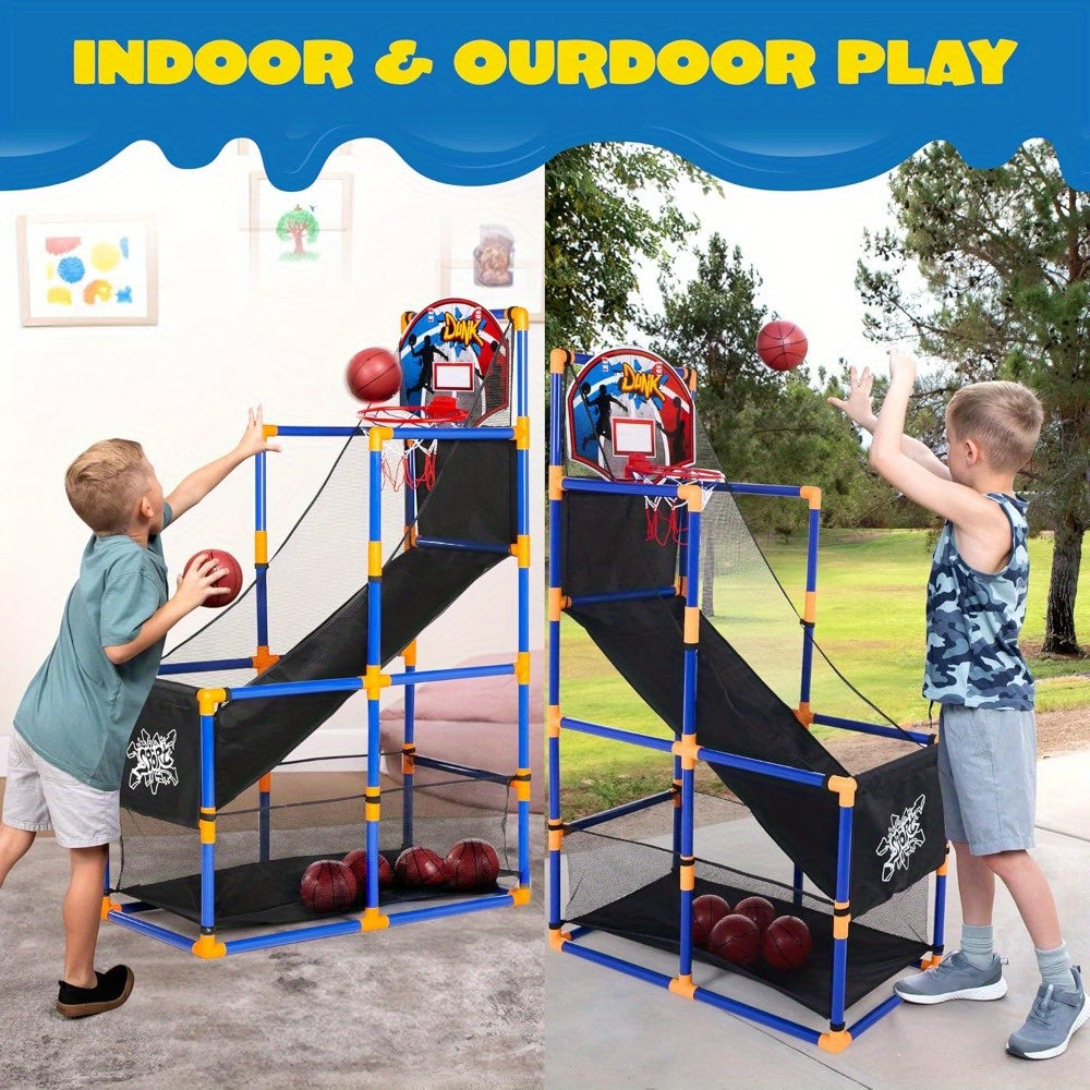 Kids Arcade Basketball Hoop Set with 4 Balls & Air Pump - Adjustable Height Indoor Outdoor Sport Game for Kids Ages 3+, Easy Assembly