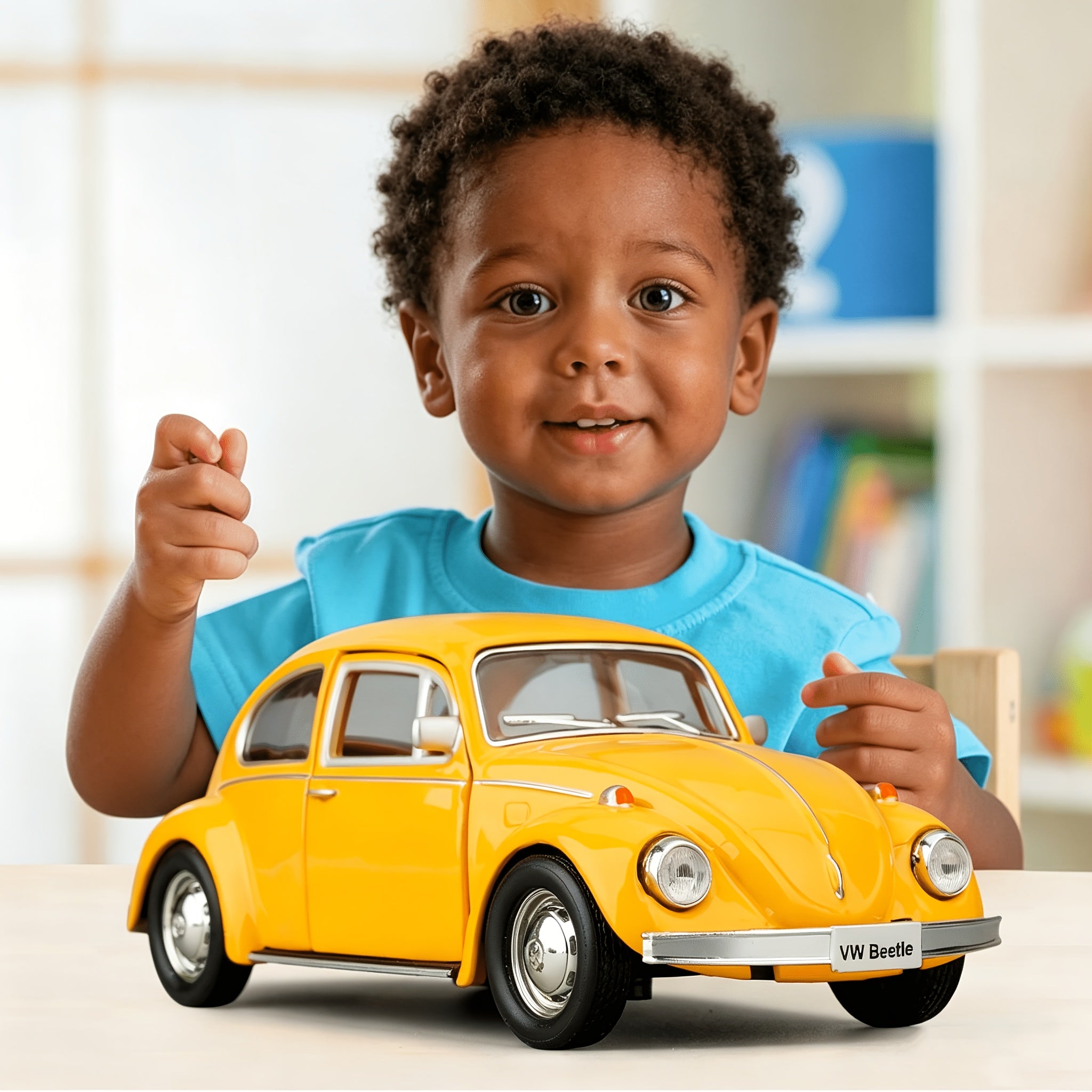 Pull Back Volkswagen Beetle Toy Car 1:36 Scale – Zinc Alloy Die-Cast Retro VW Bug with Openable Doors, Kids Gift for Boys & Girls, Pink & Yellow