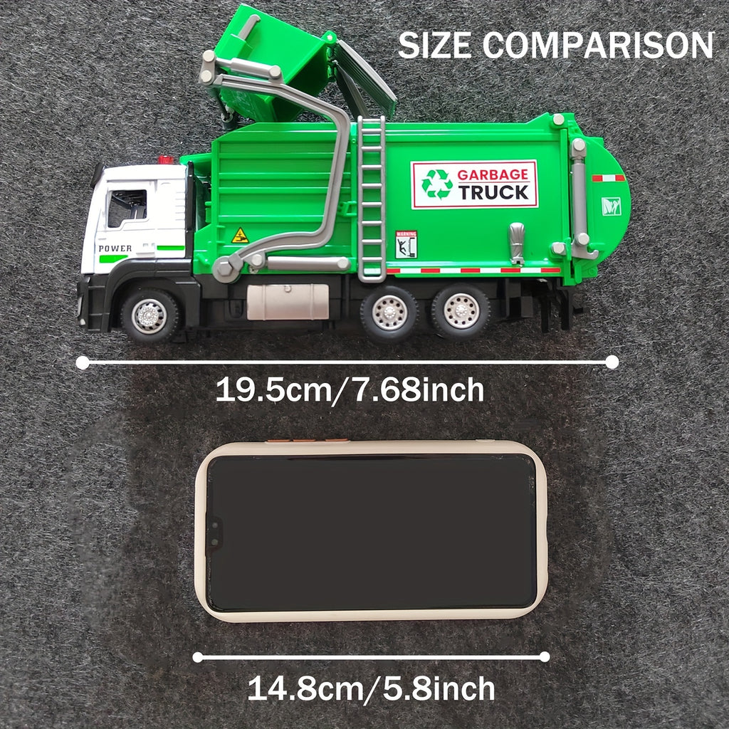Garbage Truck Toy with Sound & Light for Kids – Includes 4 Trash Sorting Bins, Sanitation Engineering Vehicle Model, Fun Recycling Play Gift for Boys & Girls Ages 3+