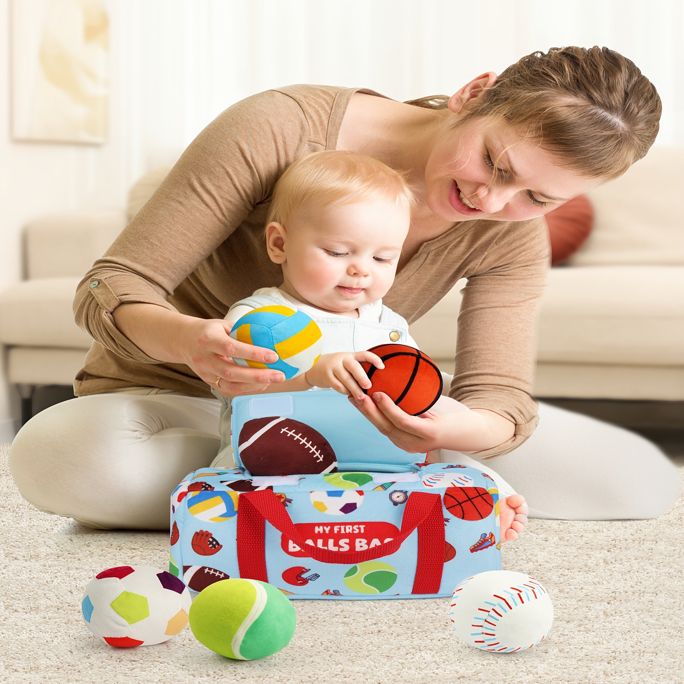 Baby Sensory Balls Set 6 Pcs Soft Plush Crinkle Rattle Toys for Toddlers Newborns - Texture Ball with Travel Storage Bag, Early Learning Infant Toy for 12+ Months, Baby Shower Gift Boys Girls