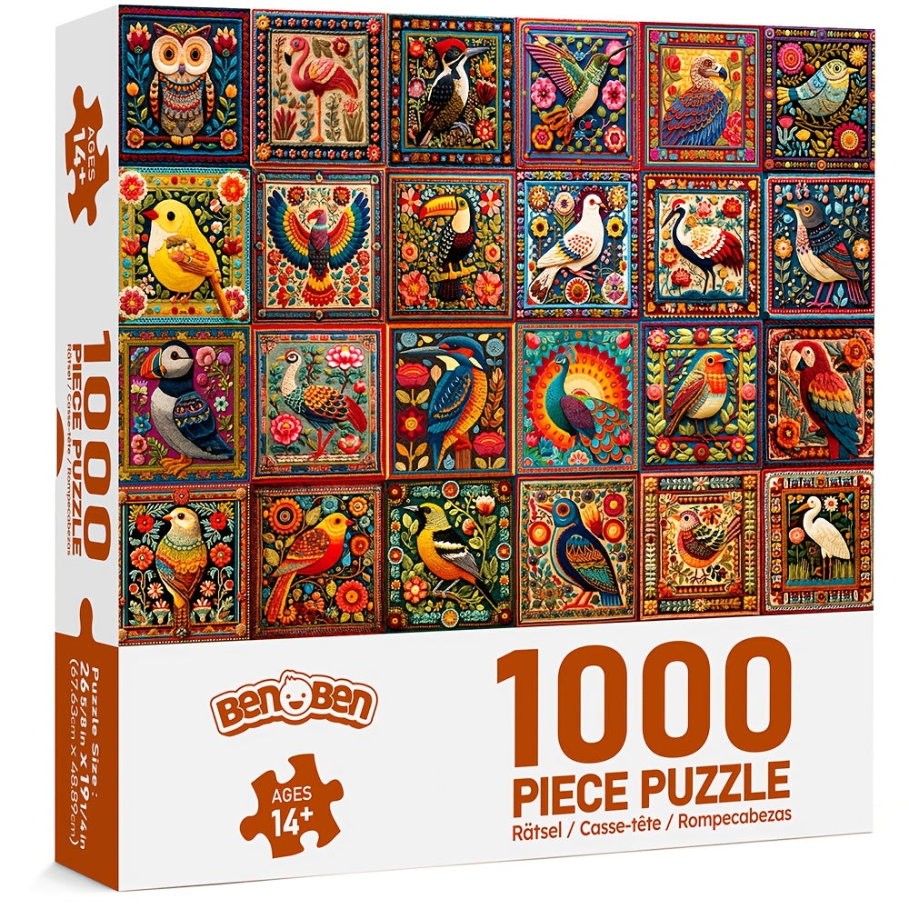 1000-Piece Bird Crochet Jigsaw Puzzle for Adults Difficult Animal Puzzle with Letters on Back Family Game Night Home Decor Gift for Men Women Birthday Christmas