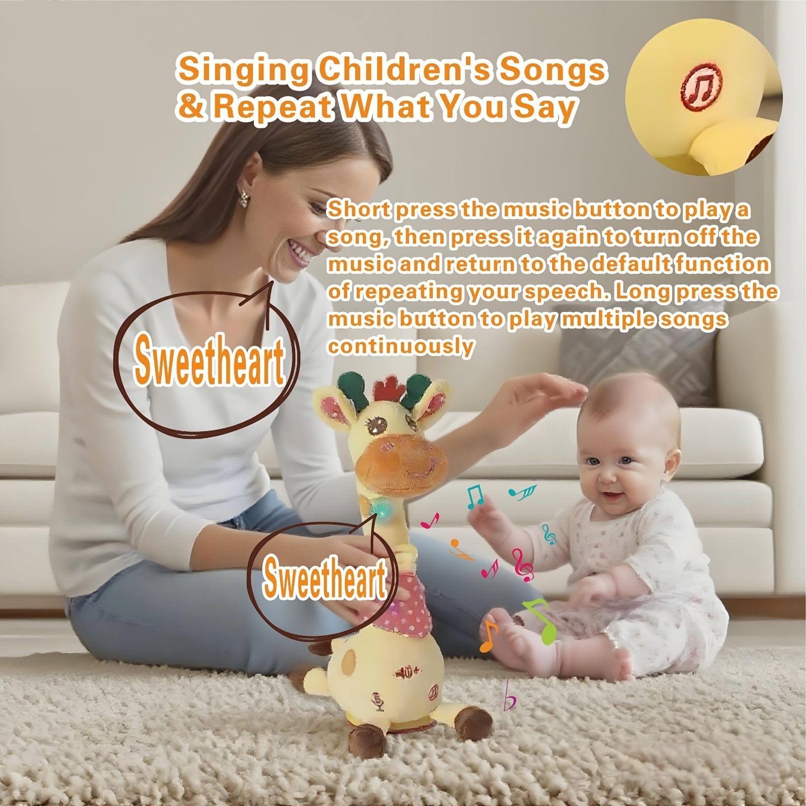 Dancing Talking Giraffe Toy for Baby Toddler 60 Songs Glowing Musical Stuffed Animal Repeats What You Say Interactive Gift for Boys Girls Ages 0 Months+