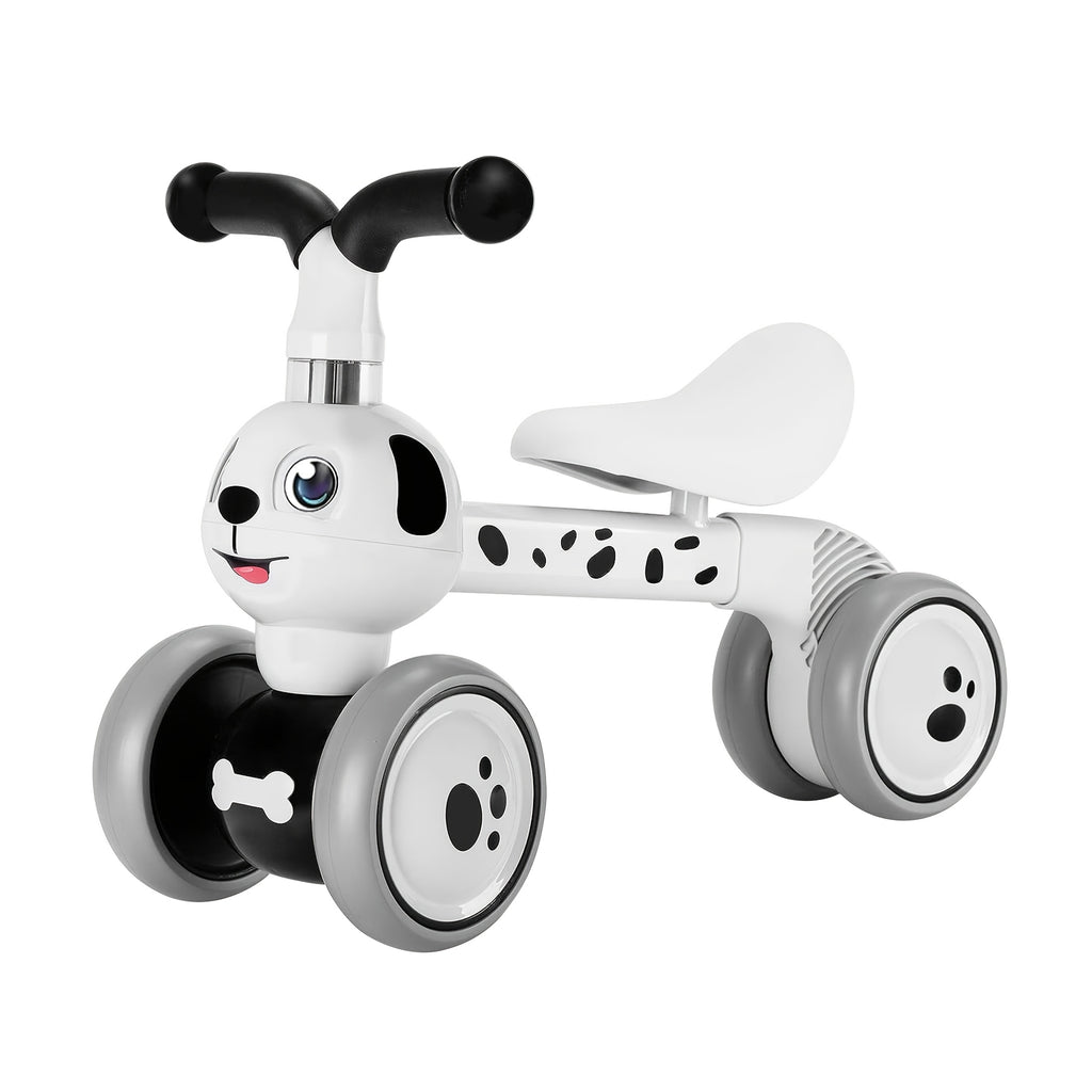 Toddler Balance Bike 10-36 Months – 4 Wheel No Pedal Baby Ride On Toy, Dalmatian Dog Style, Adjustable Seat & EVA Wheels – Best First Birthday Gift for Baby Boys & Girls